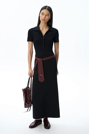 Midi knitted dress with a polo collar - BRUSNIKA Women Clothes