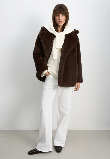 Eco-fur coat with a thin belt - BRUSNIKA Women Clothes