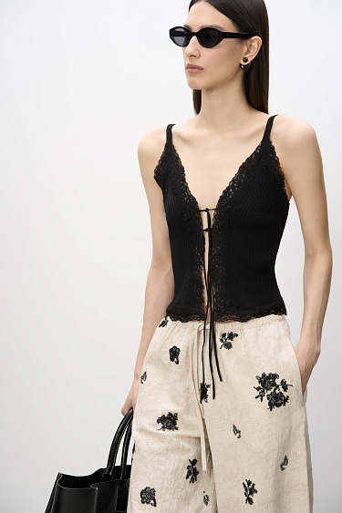 Viscose top with lace and ties - BRUSNIKA Women Clothes