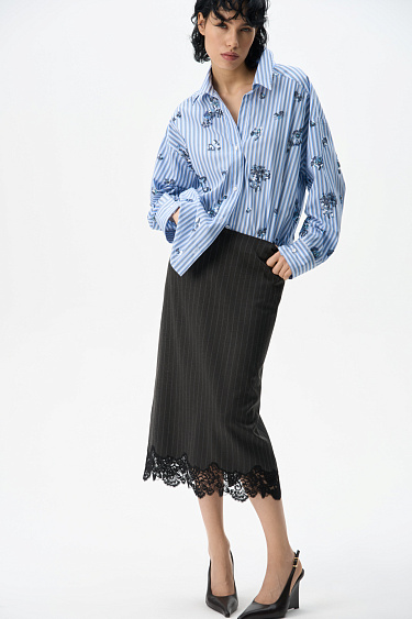 Striped skirt with lace - BRUSNIKA Women Clothes