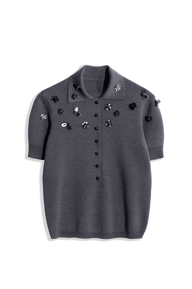 Sequined Polo Shirt - BRUSNIKA Women Clothes