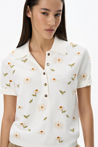 Polo with daisies - BRUSNIKA Women Clothes