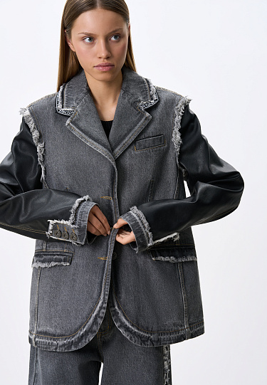 Denim jacket with eco-leather details - BRUSNIKA Women Clothes