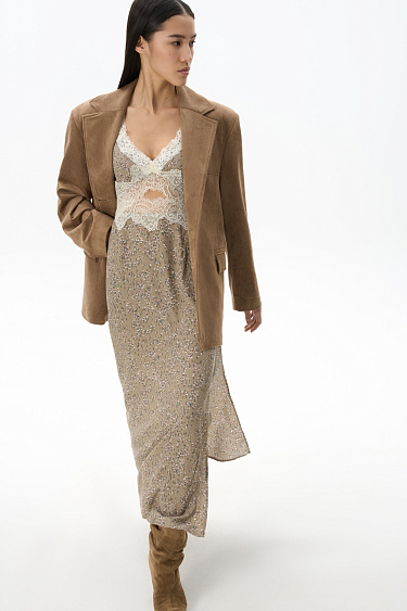 Printed dress with lace decor - BRUSNIKA Women Clothes