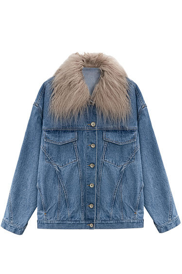 Denim jacket with fur collar and vest - BRUSNIKA Women Clothes