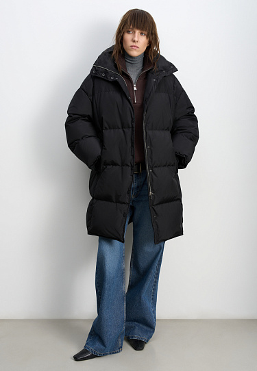Hooded down jacket with knitted cuffs - BRUSNIKA Women Clothes