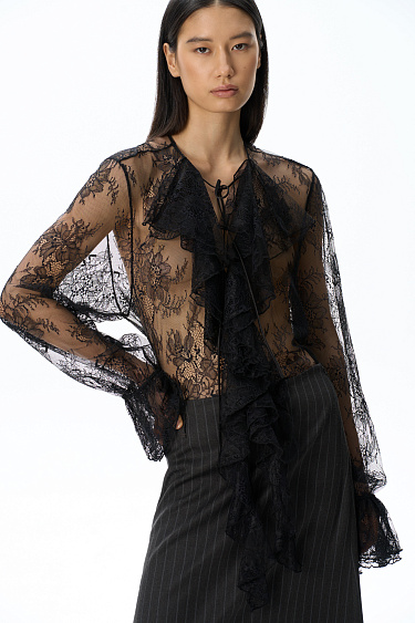 Blouse with lace frill - BRUSNIKA Women Clothes