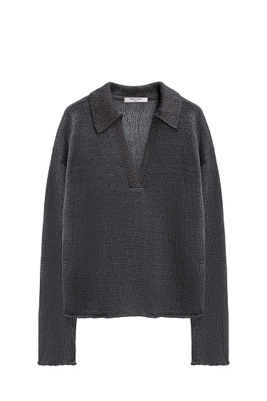 100% linen jumper with a polo collar - BRUSNIKA Women Clothes