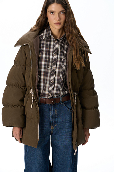 Voluminous down jacket with suede effect - BRUSNIKA Women Clothes