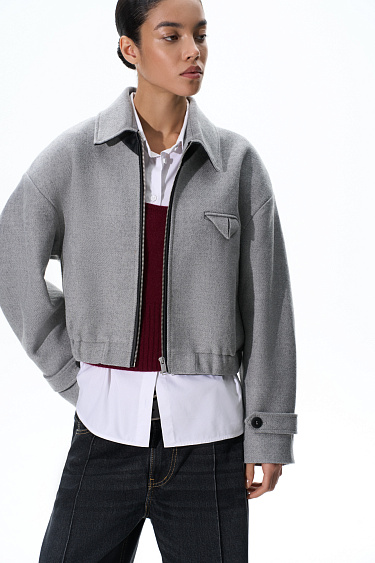 wool bomber jacket with a turn‑down collar - BRUSNIKA Women Clothes