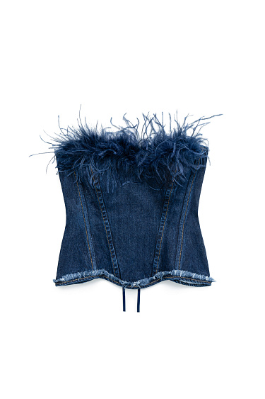 Denim corset with feathers - BRUSNIKA Women Clothes