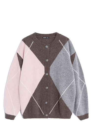 Fox-fur cardigan with an Argyle pattern - BRUSNIKA Women Clothes