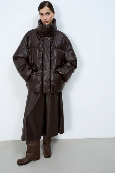 Insulated down jacket made of eco-leather - BRUSNIKA Women Clothes