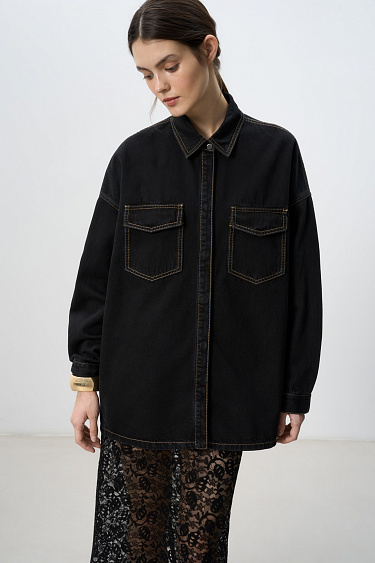 Printed Denim Shirt - BRUSNIKA Women Clothes