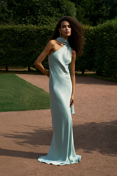 Satin dress with a scarf - BRUSNIKA Women Clothes