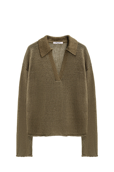 100% linen jumper with a polo collar - BRUSNIKA Women Clothes