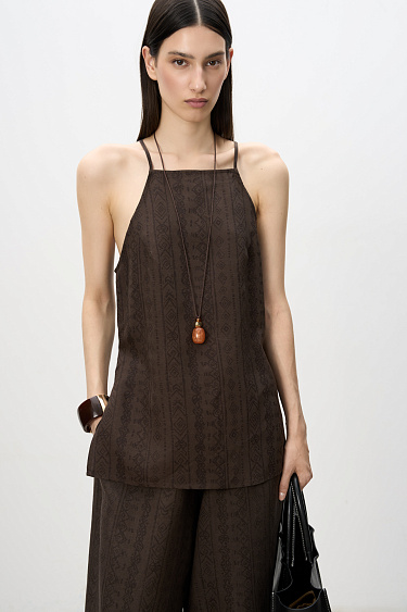 Linen top with ethnic print - BRUSNIKA Women Clothes