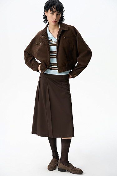 Midi skirt with two pleats and a double belt - BRUSNIKA Women Clothes