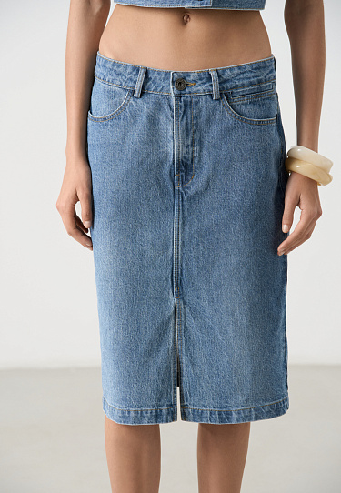 Denim Midi Skirt - BRUSNIKA Women Clothes