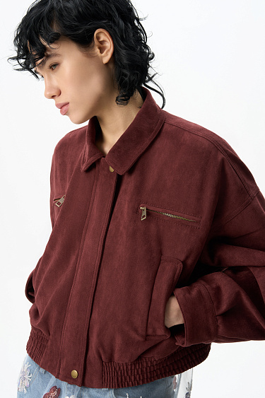 Suede bomber jacket with a turn-down collar - BRUSNIKA Women Clothes