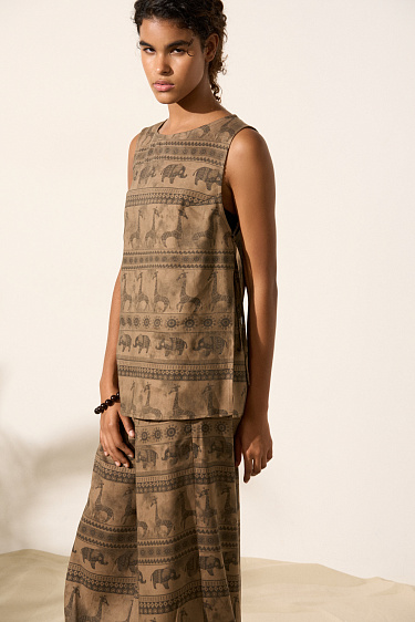 Ethnic print linen and tencel top - BRUSNIKA Women Clothes