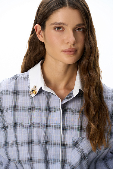 Plaid shirt with decorative buttons - BRUSNIKA Women Clothes