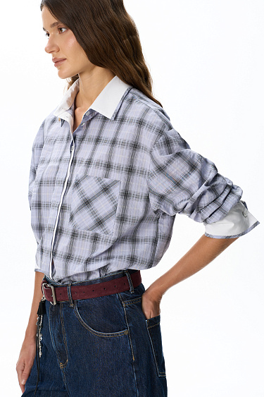 Plaid shirt with decorative buttons - BRUSNIKA Women Clothes