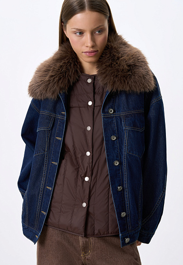 Denim jacket with fur collar and vest - BRUSNIKA Women Clothes