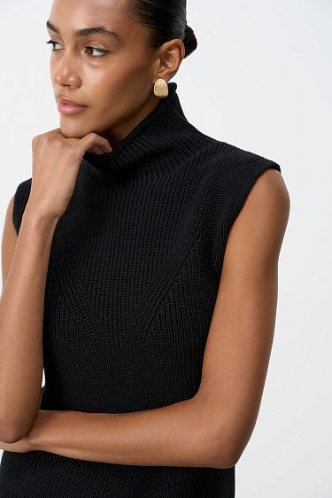 Knitted vest with a high collar - BRUSNIKA Women Clothes