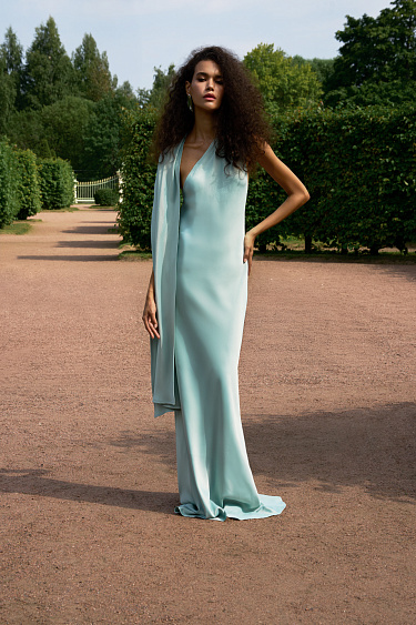 Satin dress with a scarf - BRUSNIKA Women Clothes