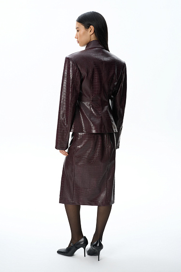 Textured faux leather midi skirt - BRUSNIKA Women Clothes
