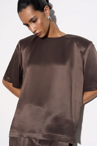 Satin T-shirt with shoulder pads - BRUSNIKA Women Clothes