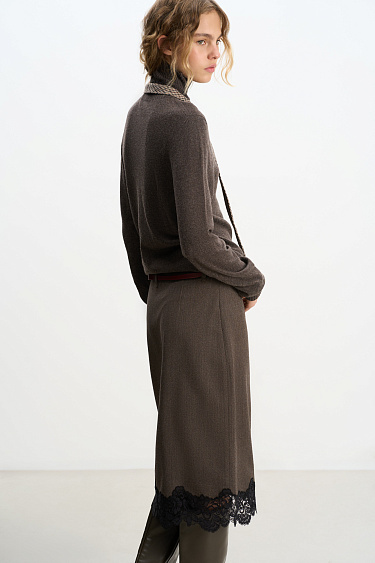 Midi skirt with lace - BRUSNIKA Women Clothes