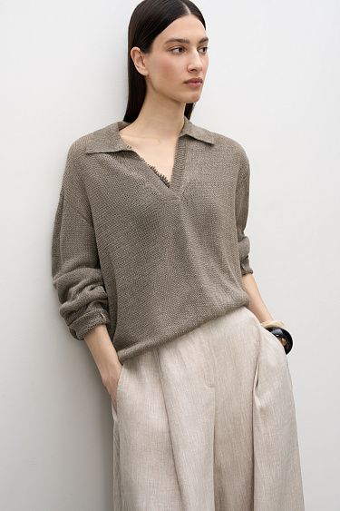 100% linen jumper with a polo collar - BRUSNIKA Women Clothes