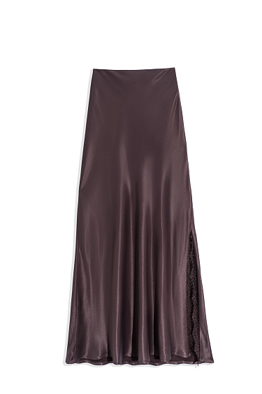 Satin maxi skirt with lace - BRUSNIKA Women Clothes