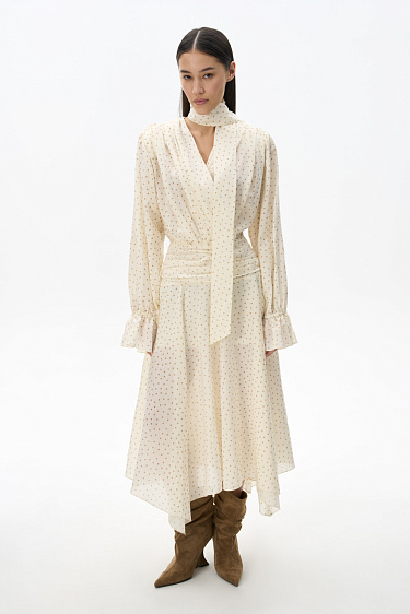 Polka dot dress with scarf - BRUSNIKA Women Clothes