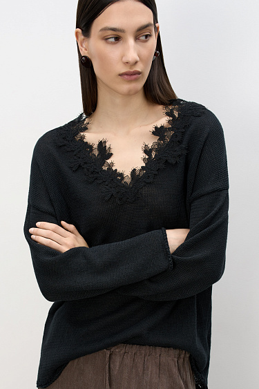 100% linen jumper with lace - BRUSNIKA Women Clothes