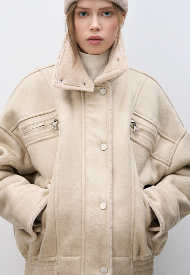 Woolen bomber jacket with a stand collar - BRUSNIKA Women Clothes