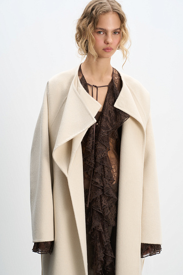 Wool coat with an asymmetrical lapel - BRUSNIKA Women Clothes