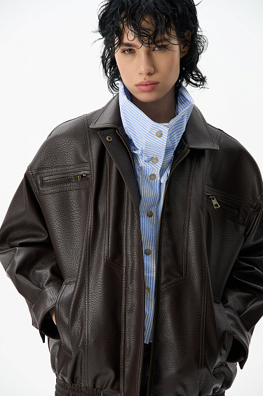 Elongated eco-leather bomber jacket - BRUSNIKA Women Clothes