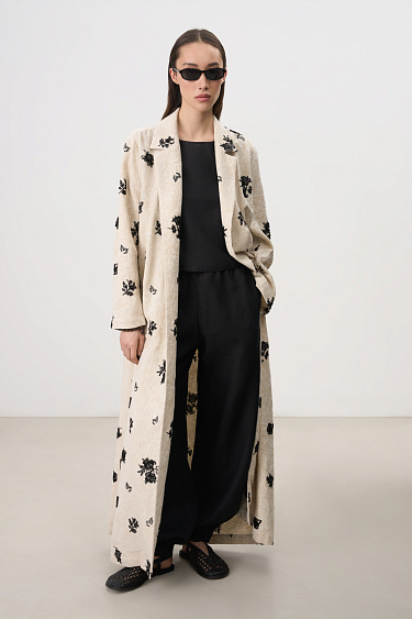 Cotton and linen robe with jacquard - BRUSNIKA Women Clothes