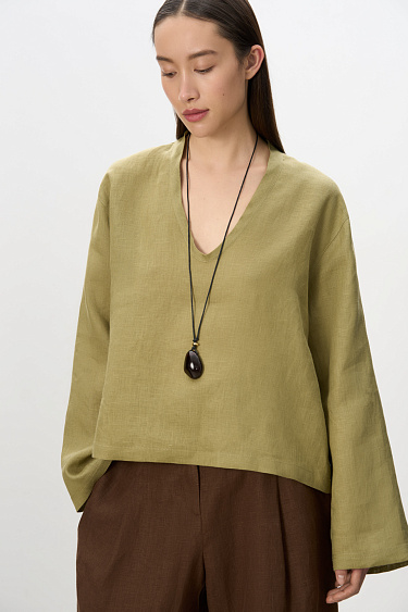 100% linen V-neck shirt - BRUSNIKA Women Clothes