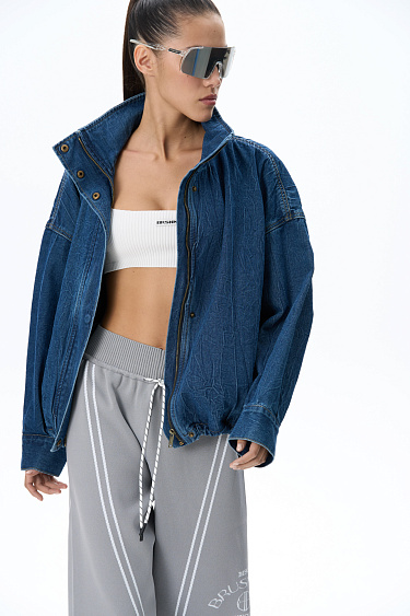 Denim bomber jacket with a stand collar - BRUSNIKA Women Clothes