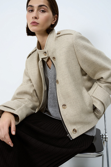 Woolen bomber jacket with a stand collar - BRUSNIKA Women Clothes