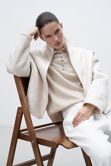 Short sheepskin coat with zipper - BRUSNIKA Women Clothes