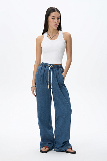 100% cotton jeans with a drawstring - BRUSNIKA Women Clothes
