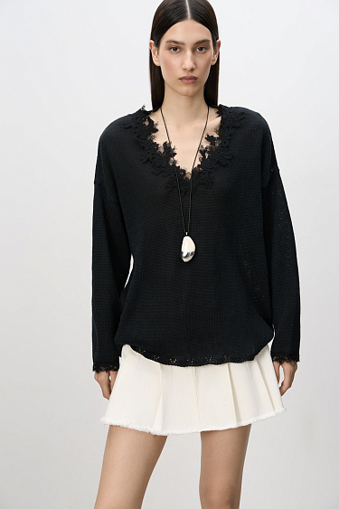 100% linen jumper with lace - BRUSNIKA Women Clothes