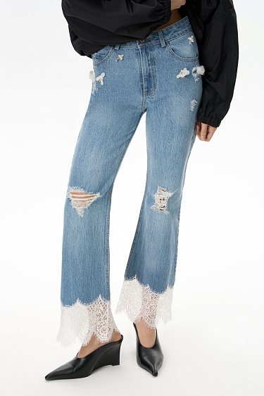 Bell-bottom jeans with lace - BRUSNIKA Women Clothes