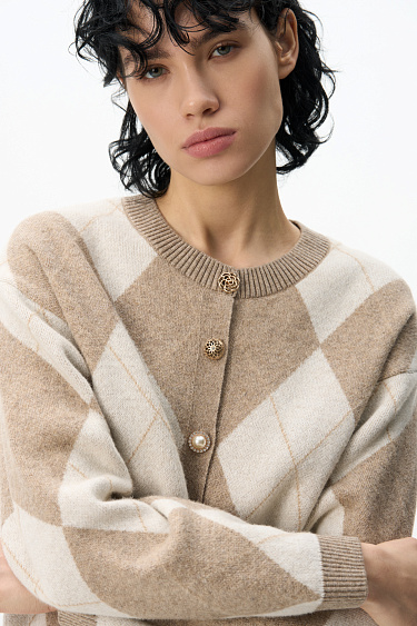Cashmere cardigan with an Argyle pattern - BRUSNIKA Women Clothes