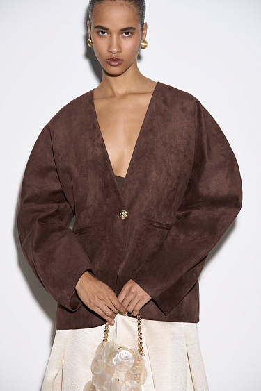 Jacket with voluminous sleeves and suede trim - BRUSNIKA Women Clothes